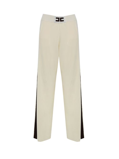 Pantaloni in viscosa con bande lucide Milk/Coffee Elisabetta Franchi | KP69S56E2EG2